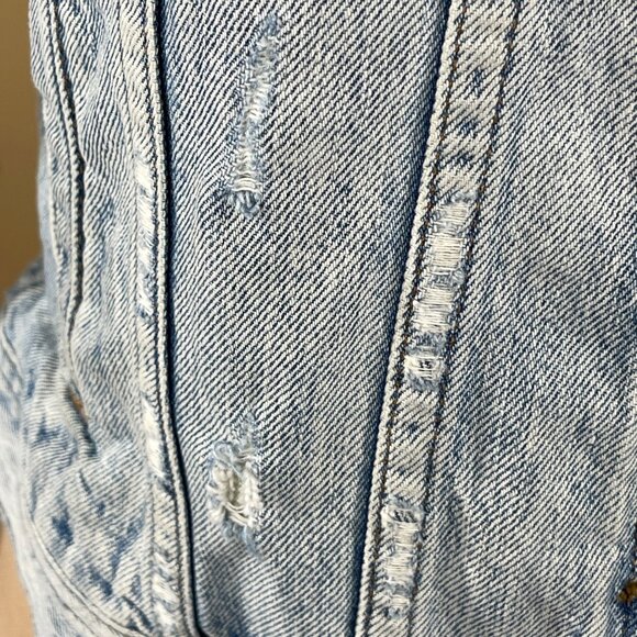 J Crew Indigo Denim Jacket Distressed (HOLES)  S Small Light Wash Blue - Picture 7 of 10